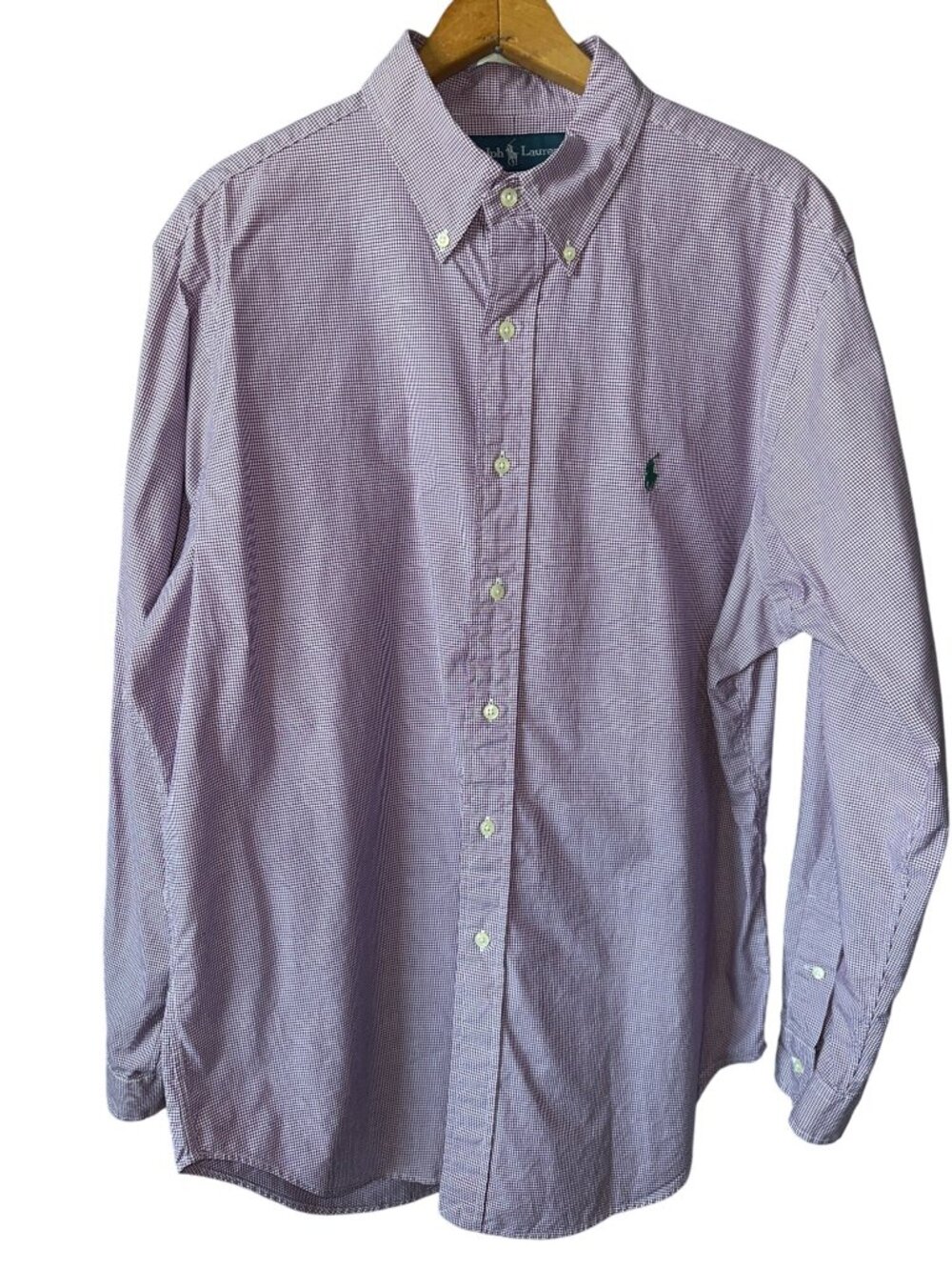 Ralph Lauren Purple Gingham Button-Down Shirt Long Sleeve 16 1/2 Classic Fit XXL